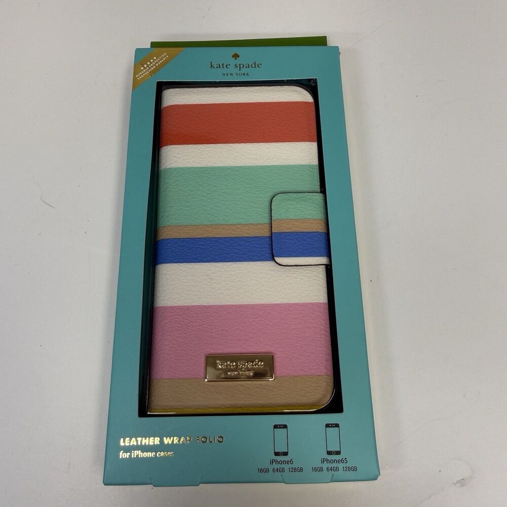 Kate Spade Leather Wrap Folio Iphone Case Dune Stripe iPhone 6 & iPhone 6S New